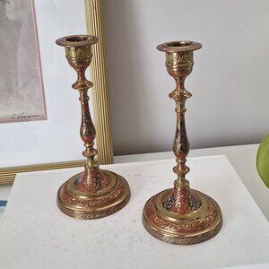 2 vintage brass & red design *small flaw*
